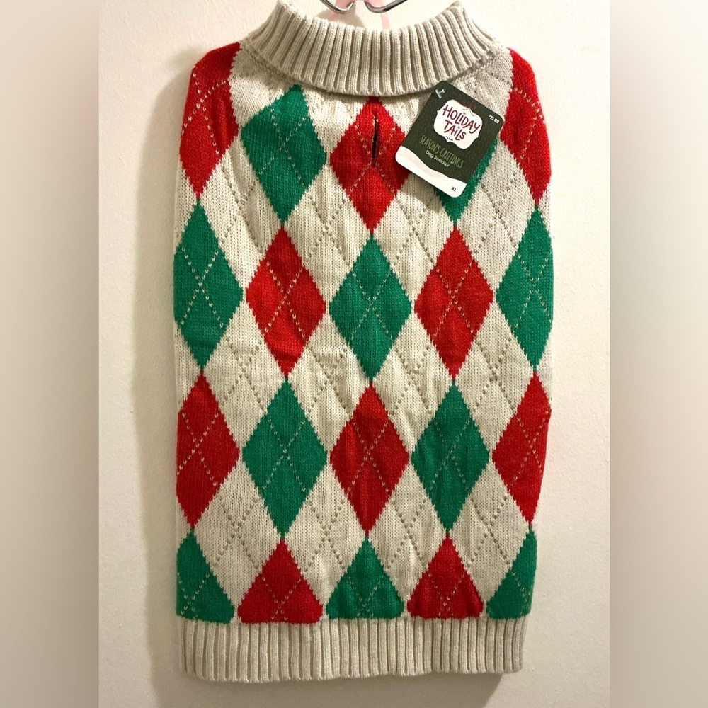 Red and Green Argyle Dog Sweater